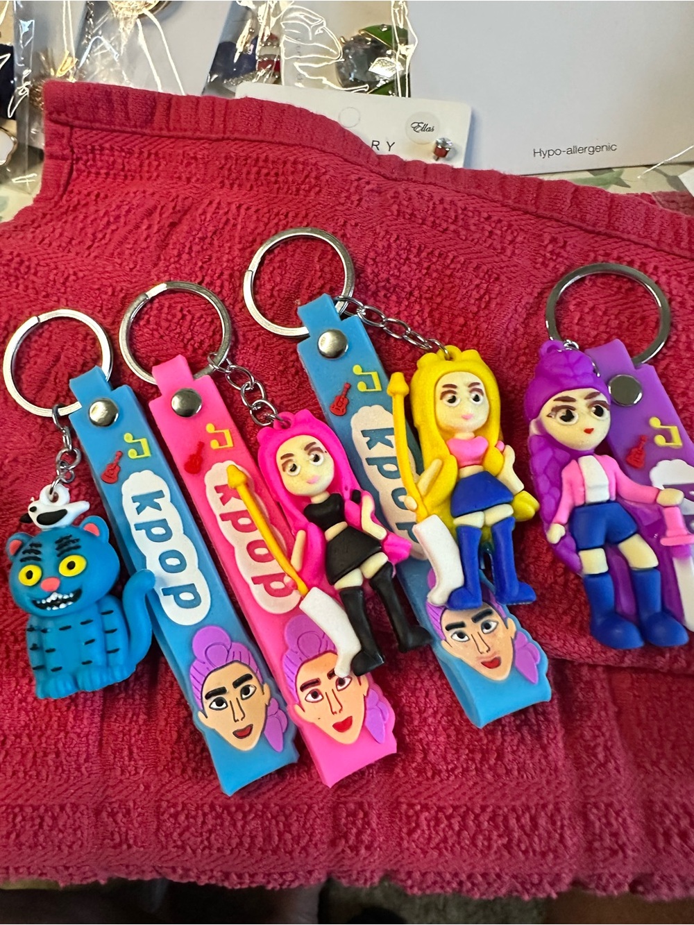 K-Pop Doll Keychain Set - Pink, Blue, Purple, Yellow